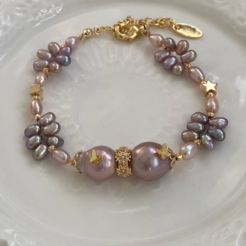 B78- Handmade Edison Pearl Butterfly Braided Bracelet - Picture 2 of 13